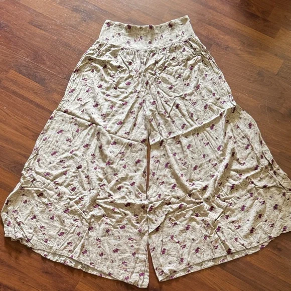 NATURAL LIFE Floral Wide Leg Pants - Cream and Purple - Picture 1 of 5